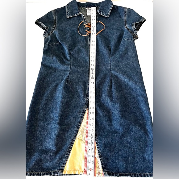 Vintage 90s Faded Glory Boho Denim Patchwork Panel Short Sleeve Dress Size 16 - Picture 9 of 9